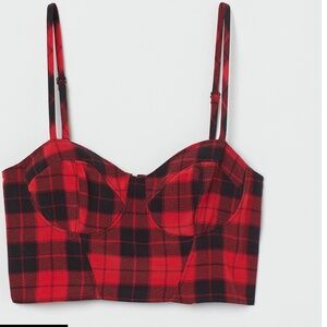 🔥 H&M Red & Black Plaid Bustier Crop Top | Women’s S (NWT) 🔥